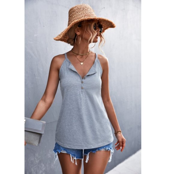A Classy Chic Boutique Tops - Quarter-Button Round Neck Cami